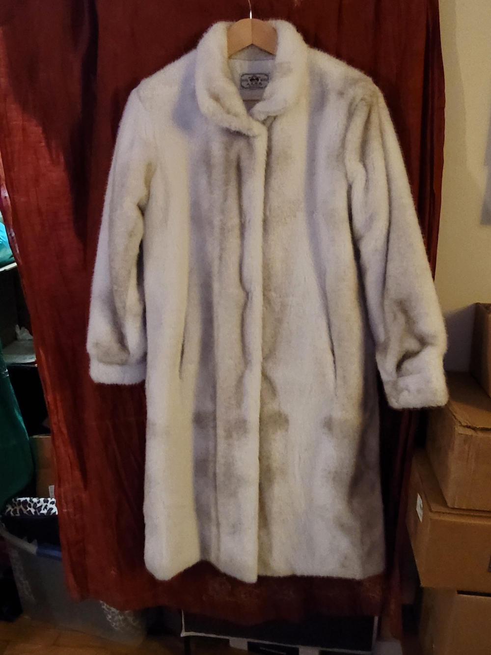 Classic Women's Ivory Marbled Faux Fur Long Coat